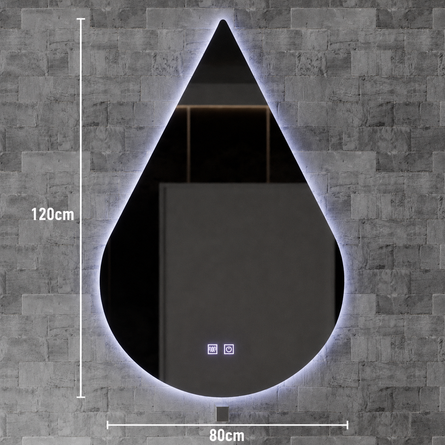 Touch River LED tükör, 52W, Demist rendszer, 80X120cm, csepp alakú