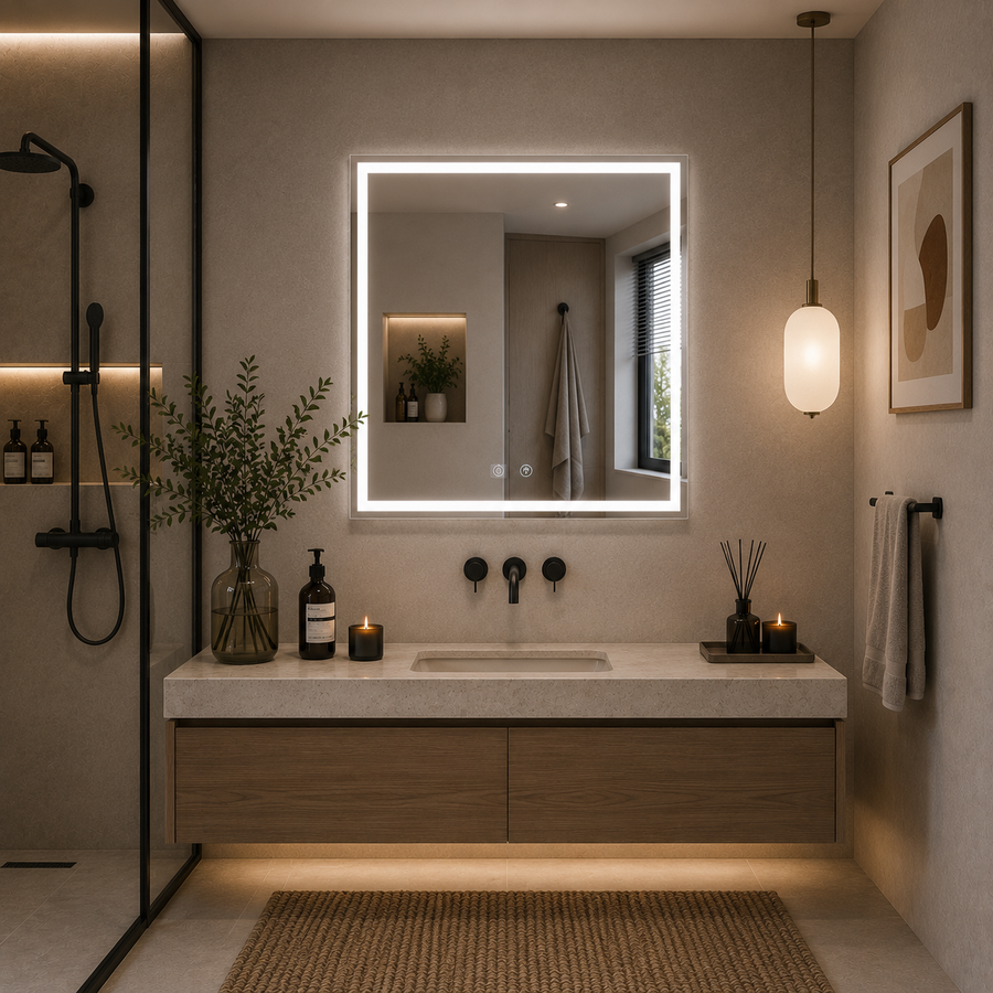 Giga LED tükör, 80x60cm, Ezüst, Touch, 6000K fény