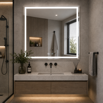 Giga LED tükör, 80x60cm, Ezüst, Touch, 6000K fény