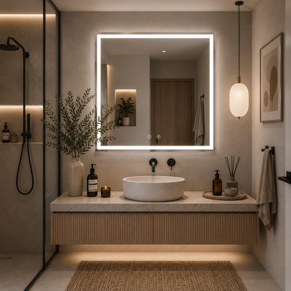 Giga LED tükör, 80x60cm, Ezüst, Touch, 6000K fény