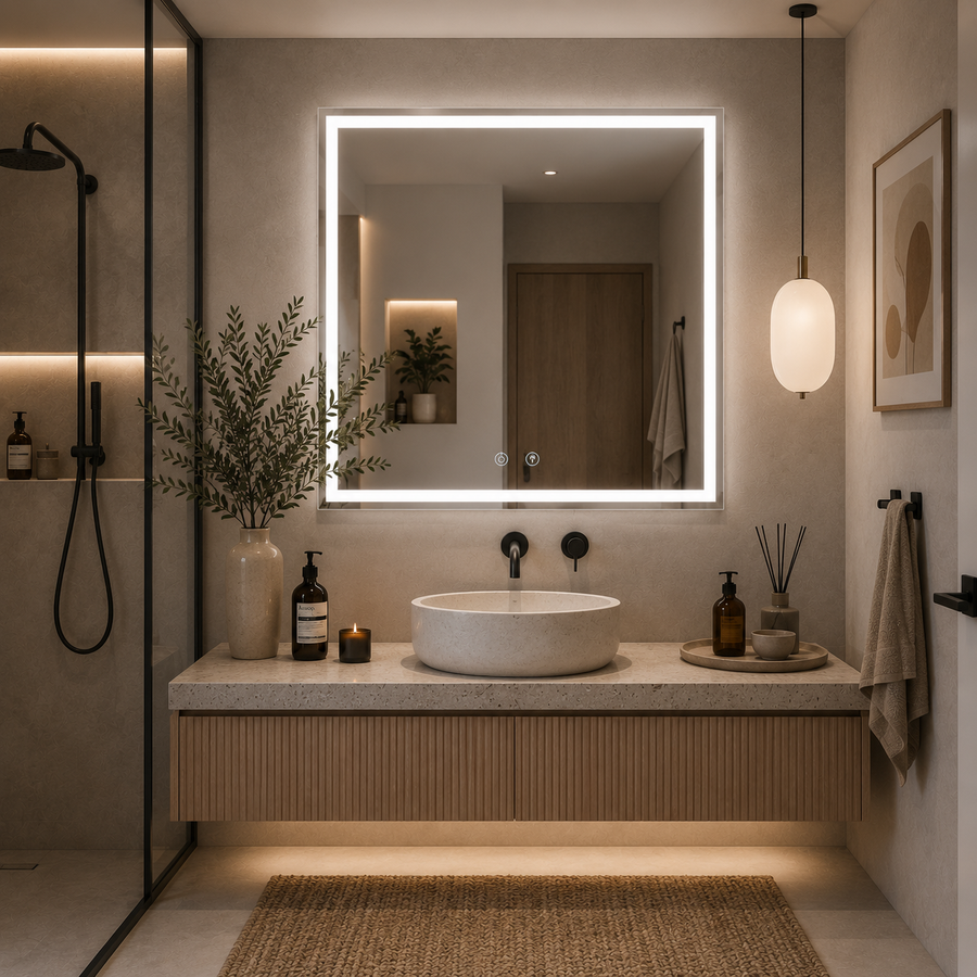Giga LED tükör, 80x60cm, Ezüst, Touch, 6000K fény