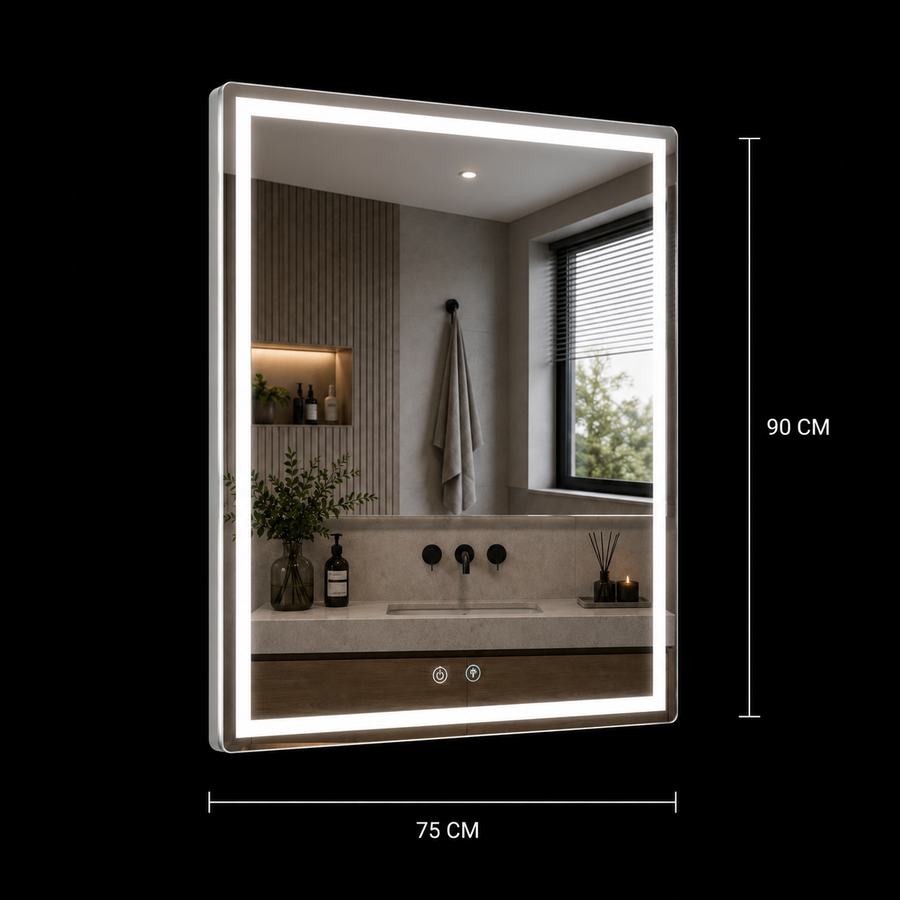 Giga LED tükör, 80x60cm, Ezüst, Touch, 6000K fény