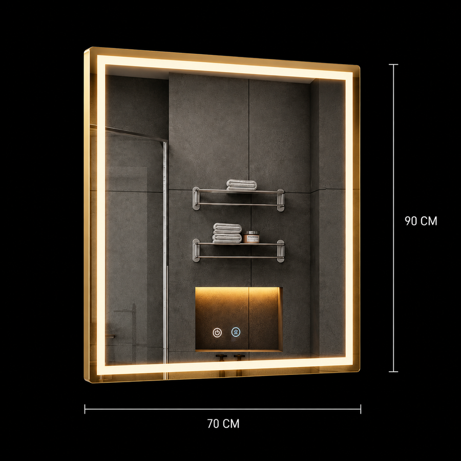 Giga LED tükör, 80x60cm, Ezüst, Touch, 6000K fény