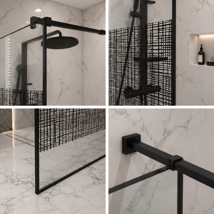Paravan de duș Walk-In SASKATON, 80x195cm, Metal, Negru