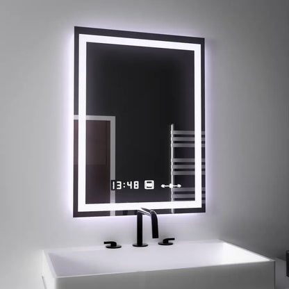 Négyszögletű LED tükör, 45x60 cm, Verite MotionGlow Marcello, páramentesítő rendszer, óra és hőmérő, szabályozható tükrök Marcello alapértelmezett cím Alessandro Design