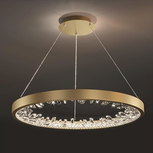 Lustra LED suspendata cu telecomanda, Cristale K9, 29W, 1 Cerc, lumina Rece/Calda/Neutra, Dimabila, Auriu, Inaltime Reglabila Lustre LED cu Telecomanda Default Title Alessandro Design