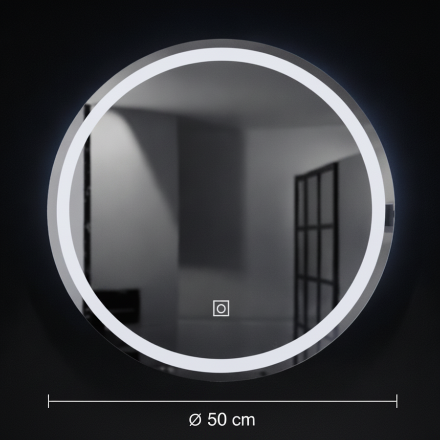 Kerek LED -tükör, 70 cm, alapvető érintés