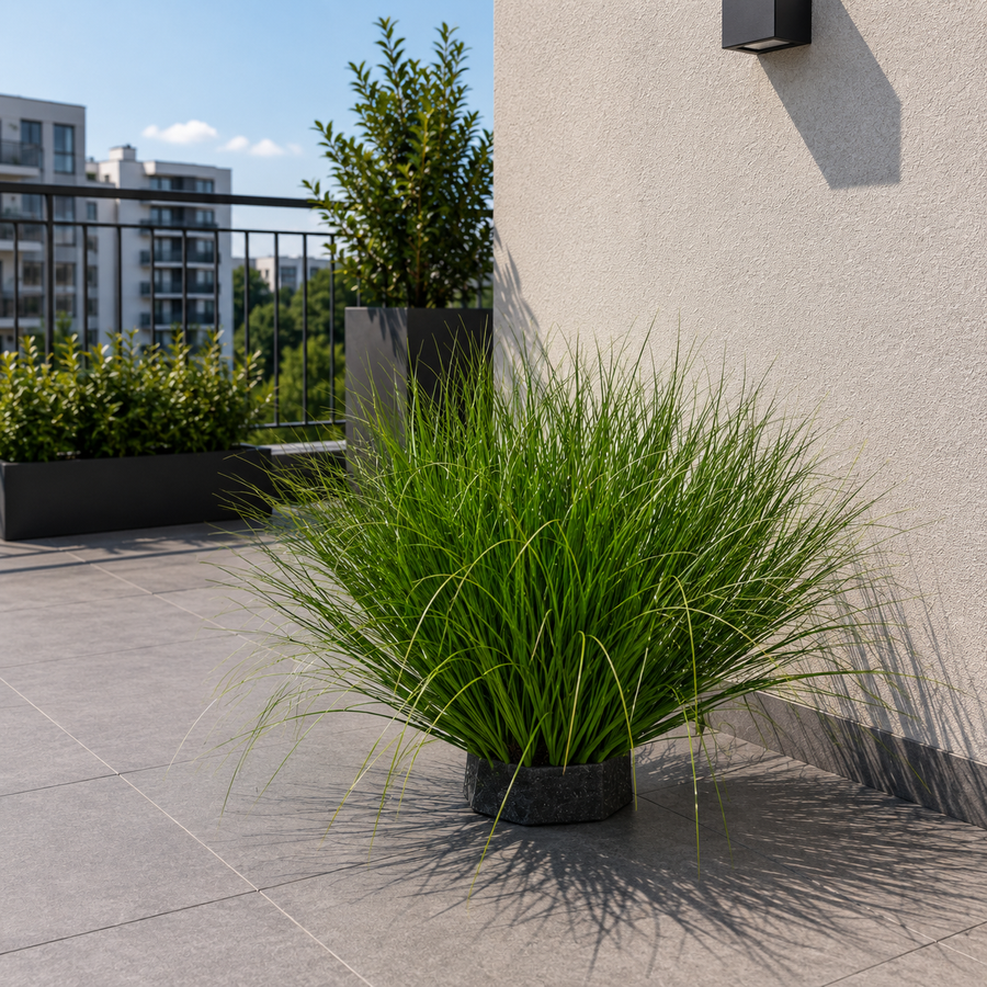 Planta Artificială Tufă de Iarbă Tip Ceapă Curbată, 38cm, Densitate Mare, Verde, Fara Ghiveci