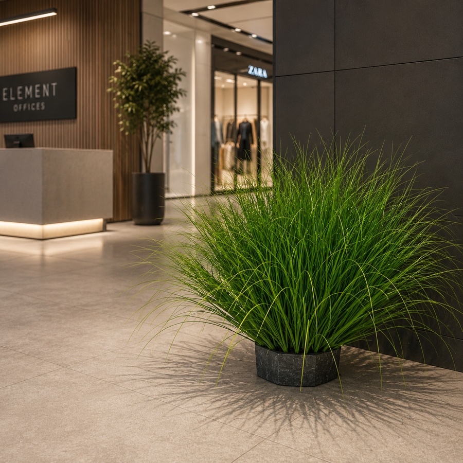 Planta Artificială Tufă de Iarbă Tip Ceapă Curbată, 38 cm, Densitate Medie, Verde, Fără Ghiveci