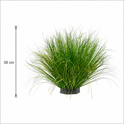 Planta Artificială Tufă de Iarbă Tip Ceapă Curbată, 38 cm, Densitate Medie, Verde, Fără Ghiveci