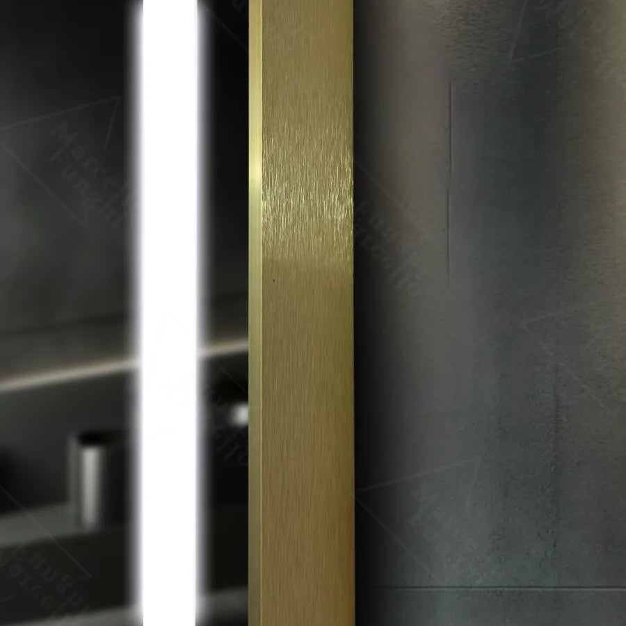 Négyszögletű LED-es tükör, 60x80 cm, Verite Royale Gold MotionGlow Marcello, páramentesítő rendszer, óra és hőmérő, szabályozható tükrök Marcello alapértelmezett cím Alessandro Design