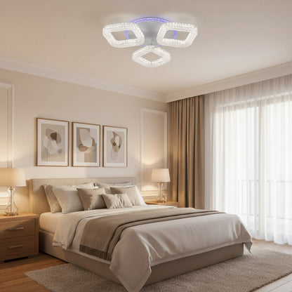 Lustra LED RENATO Nobile cu telecomanda si cristal,  39W, 3 Patrate, Lumina Rece/Calda/Neutra, Dimabila, Alb