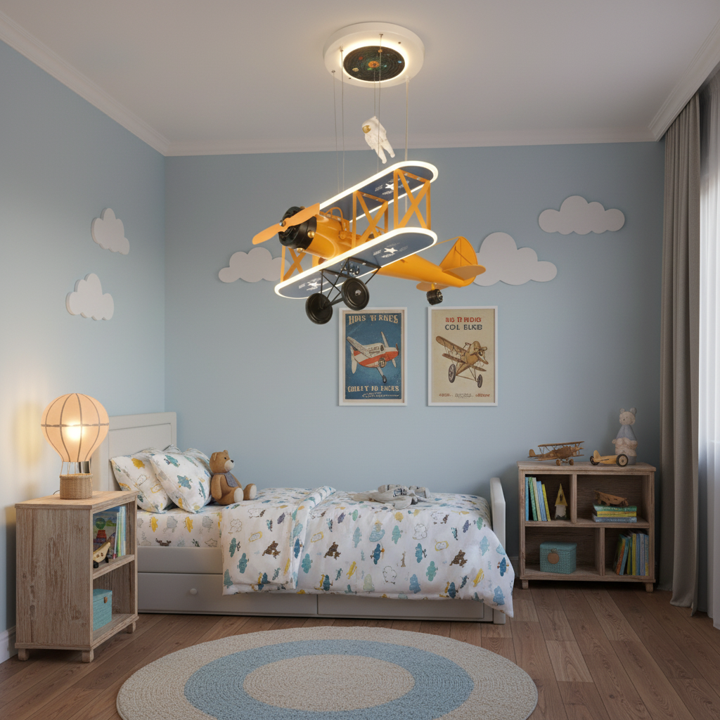 Lustra LED suspendata AVION 80W, lumina Rece/Calda/Neutra, Portocaliu Albastru Lustre Copii Default Title Alessandro Design