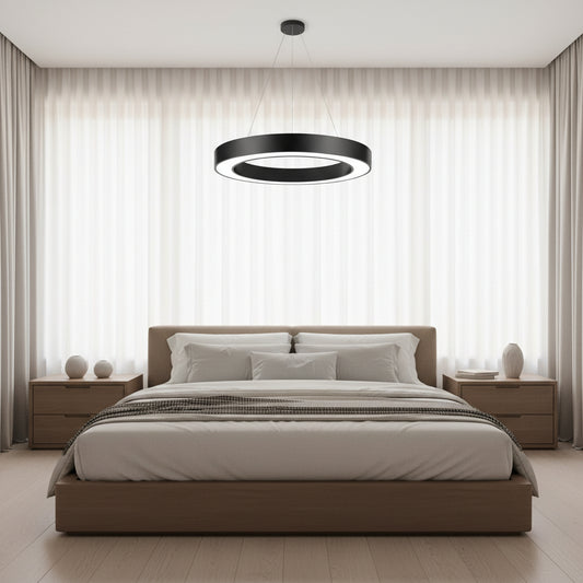 Lustra LED suspendata ANGLE, D52cm, 25W, Inaltime Reglabila, Lumina Rece, Negru, Metal si Acril