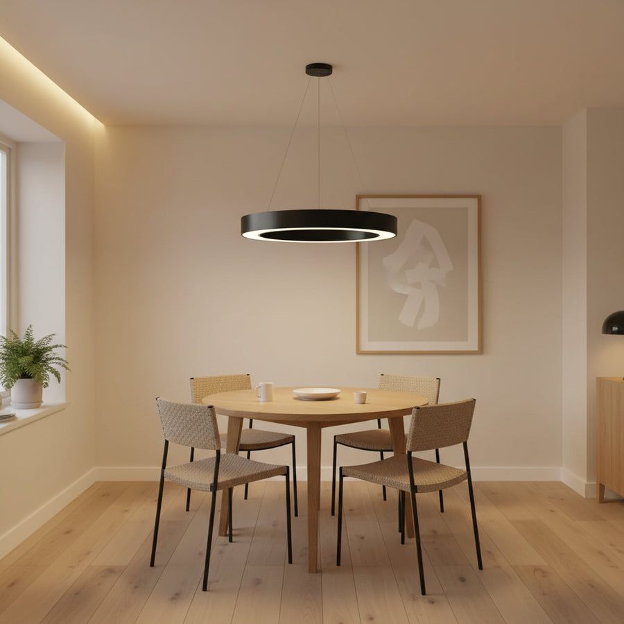 Lustra LED suspendata ANGLE, D52cm, 25W, Inaltime Reglabila, Lumina Rece, Negru, Metal si Acril