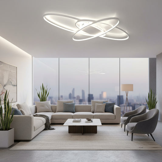 Lustra LED cu telecomanda COSMEE 84W, 3 Petale, Lumina Rece/Calda/Neutra, Dimabila, Alb, Metal si Acril