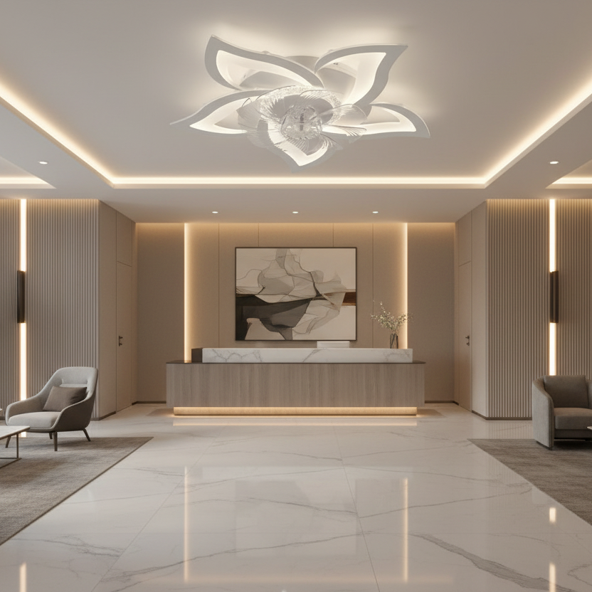 Lustra LED Ventilator DAFIA cu Telecomanda, 49W, D85cm, Lumina Rece/Neutra/Calda, Metal si Plastic, Alb