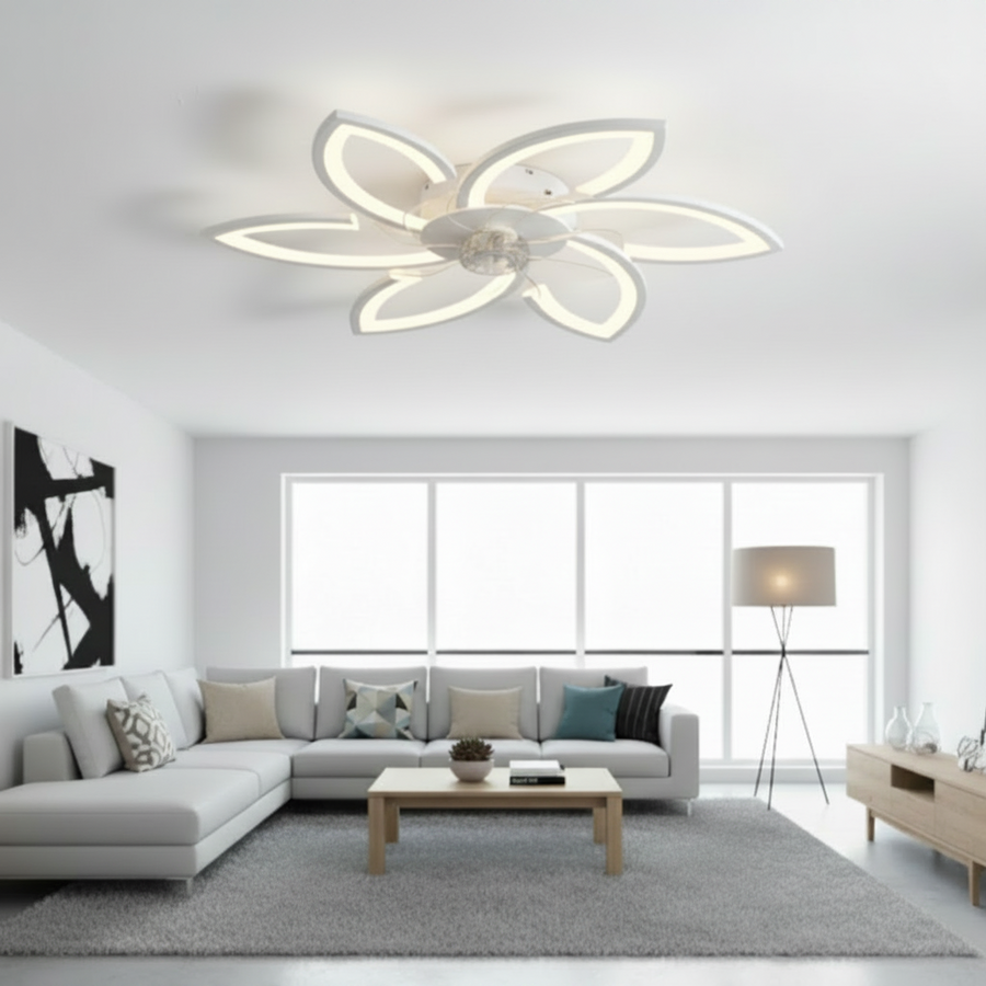 Lustra LED Ventilator ANEMO cu Telecomanda, 36W, D76.5cm, Lumina Rece/Neutra/Calda, Metal si Plastic, Alb