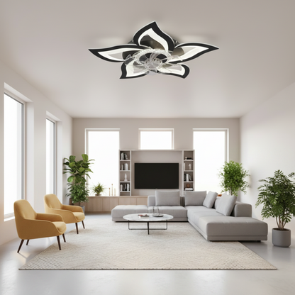 Lustra LED Ventilator ANEMO cu Telecomanda, 49W, D85cm, Lumina Rece/Neutra/Calda, Metal si Plastic, Negru