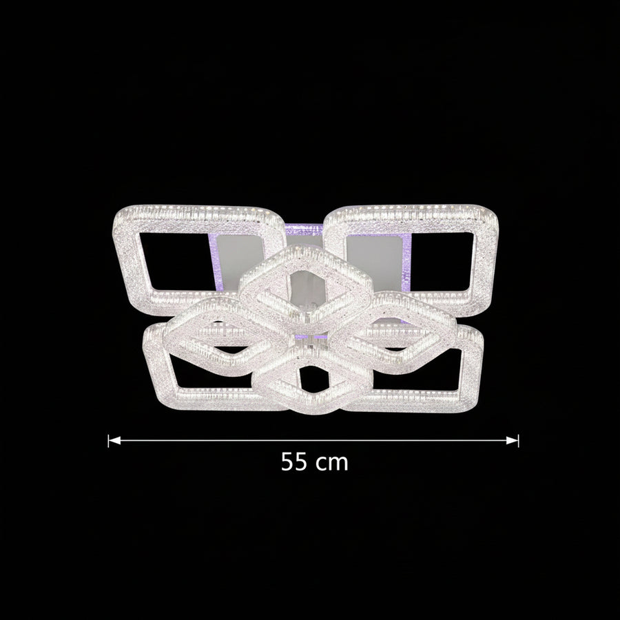 Lustra LED RENATO Magno cu telecomanda si cristal,  128W, 8 Patrate, Lumina Rece/Calda/Neutra, Dimabila, Alb