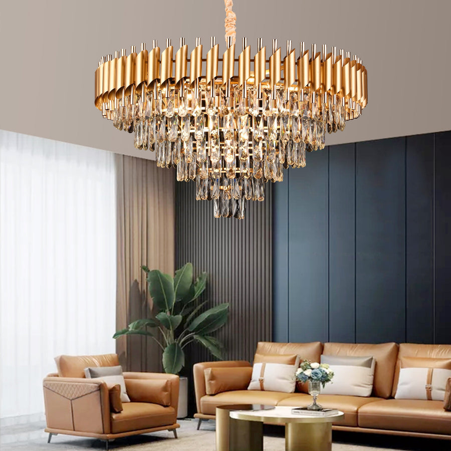 Candelabru Cristal VERSAILLES Supremo, CC900/800GD, 12xE14, Diametru 80cm, Auriu Lucios, Inaltime Reglabila, Metal si Cristal Candelabre Cristal Default Title Alessandro Design