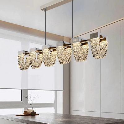 Függesztett LED-csillár, CC370/1200CH, Kristály és fém, 30W, Távirányító, Hideg/Meleg/Semleges fény 3000K/4000K/6000K, Luxus világítás