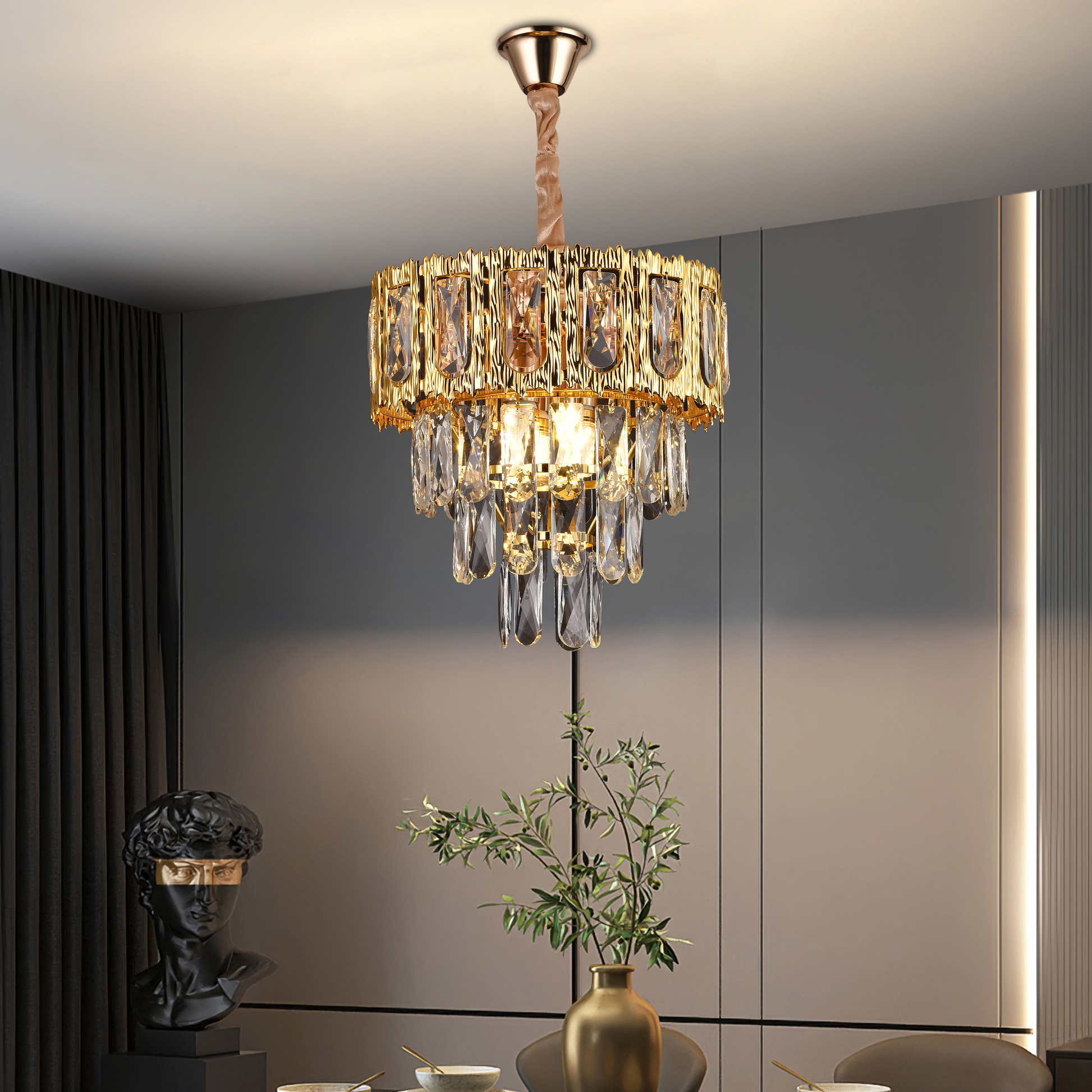 Candelabru Cristal BELVEDERE Petito 3xE14, Diametru 30cm, Auriu Lucios, Inaltime Reglabila Candelabre Cristal Default Title Alessandro Design