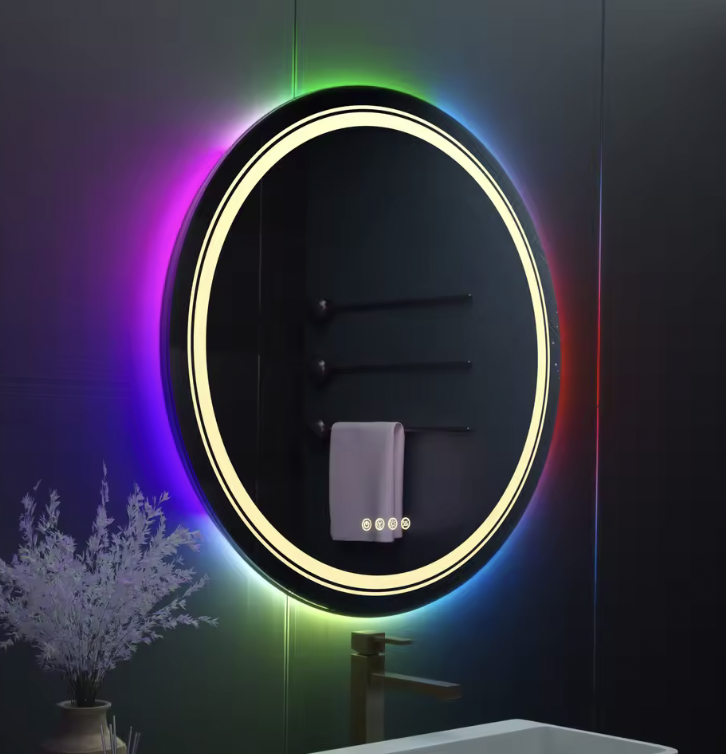 Oglinda LED Rotunda, 60cm, Celeste MotionGlow Marcello, Lumina RGB, Boxa Bluetooth, Sistem Dezaburire, Ceas & Termometru, Dimabila 60X60BTRGB Oglinzi Marcello Default Title Alessandro Design