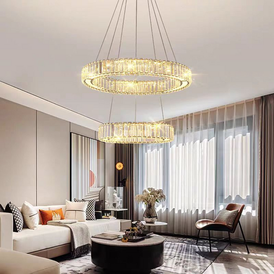 Lustra LED cu telecomanda LLC130/2CH, Cristal si Metal, 62W, 2 Cercuri, Dimabila, Inaltime Reglabila, Lumina Rece/Calda/Neutra, Iluminat Luxos Lustre LED cu Telecomanda Default Title Alessandro Design