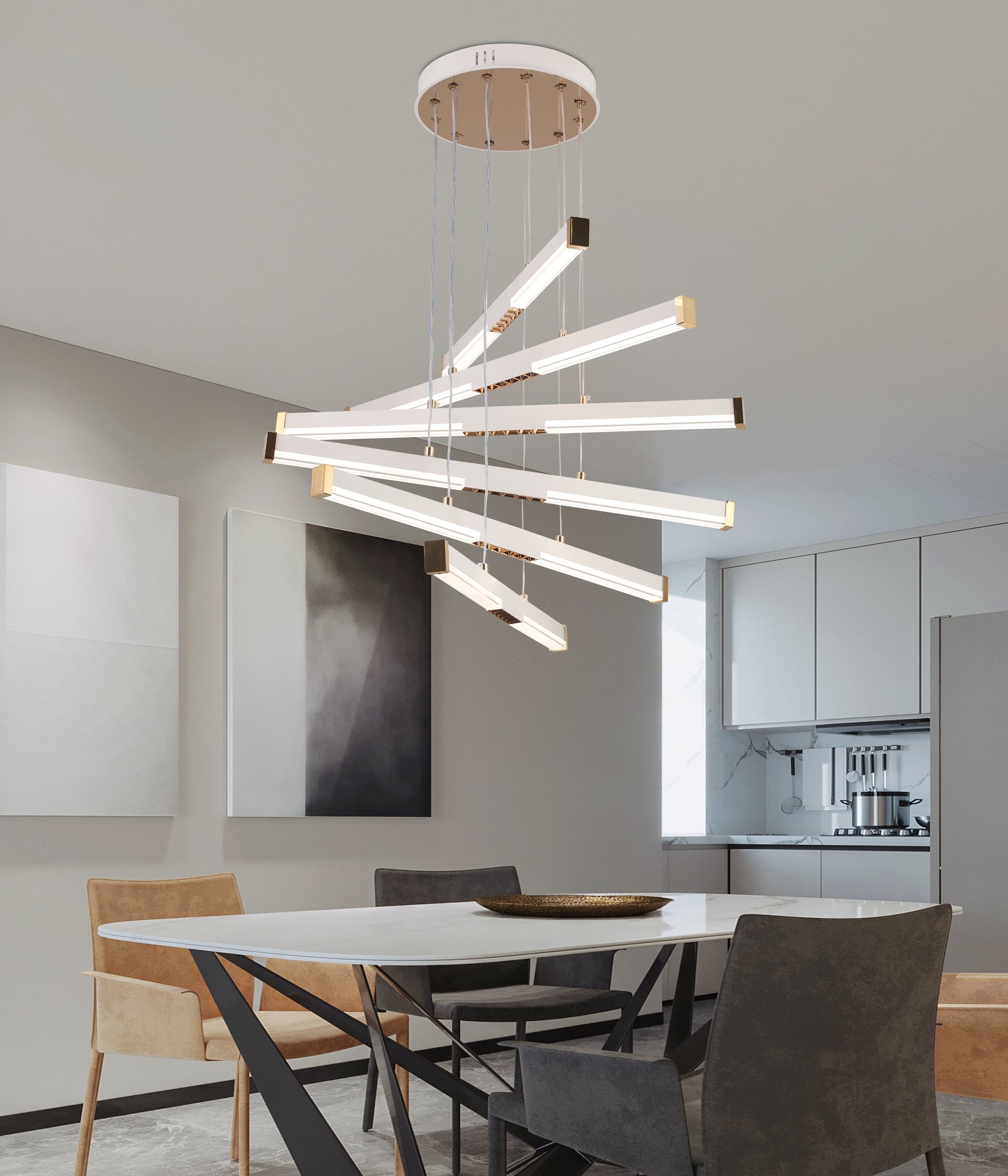 Lustra LED Suspendata Acril LT183/6WH, 81W, Lumina 3000/4000/6000K, Alb, Inaltime Reglabila Lustre LED cu Telecomanda Default Title Alessandro Design