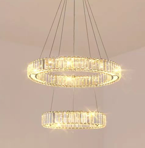 Lustra LED cu telecomanda LLC130/2CH, Cristal si Metal, 62W, 2 Cercuri, Dimabila, Inaltime Reglabila, Lumina Rece/Calda/Neutra, Iluminat Luxos Lustre LED cu Telecomanda Default Title Alessandro Design