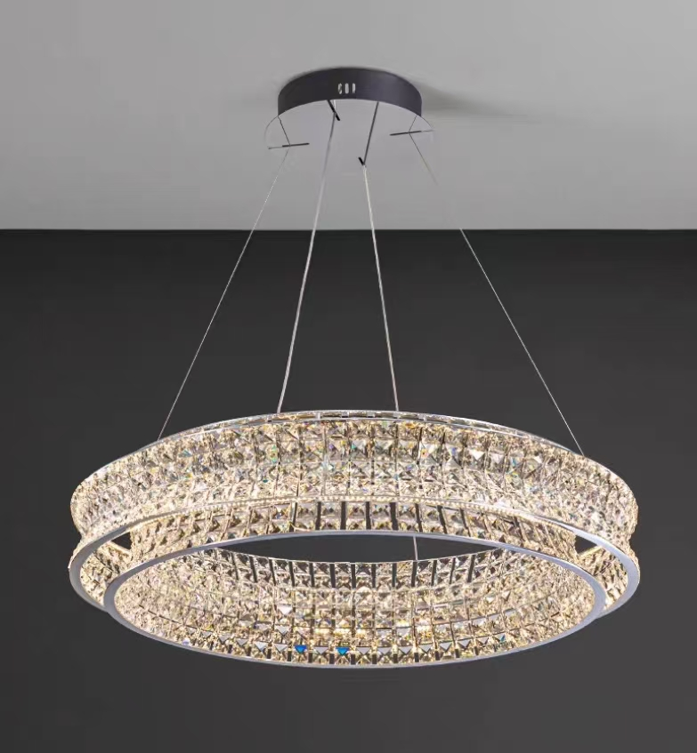 Lustra LED cu Telecomanda, LLC160/500CH, Cristal si Metal, 54W, 1 Cerc, Dimabila, Inaltime Reglabila, Lumina Rece/Calda/Neutra, Iluminat Luxos Lustre LED cu Telecomanda Default Title Alessandro Design