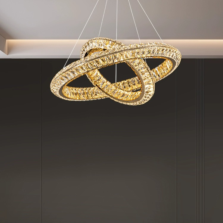 Lustra LED cu Telecomanda, LLC132/300GD, Cristal si Metal, 37W, 2 Cerc, Dimabila, 3000K/4000K/6000K, Iluminat Luxos Lustre LED cu Telecomanda Default Title Alessandro Design