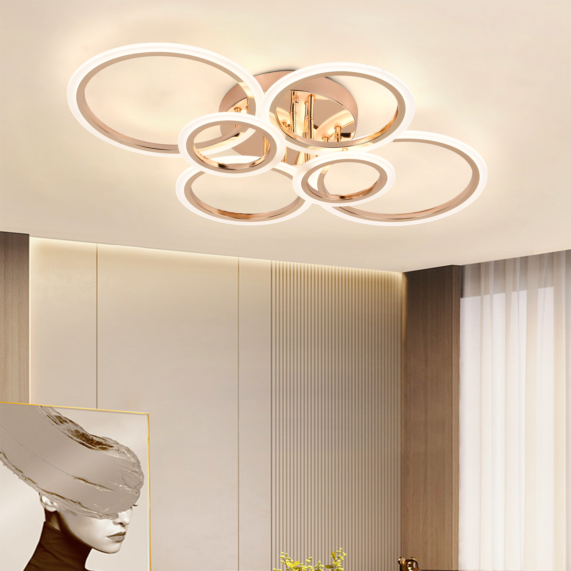 Lustra LED cu telecomanda BETTY 81W, 6 Cercuri, lumina Rece/Calda/Neutra, Dimabila, Auriu Lucios Lustre LED cu Telecomanda Default Title Alessandro Design