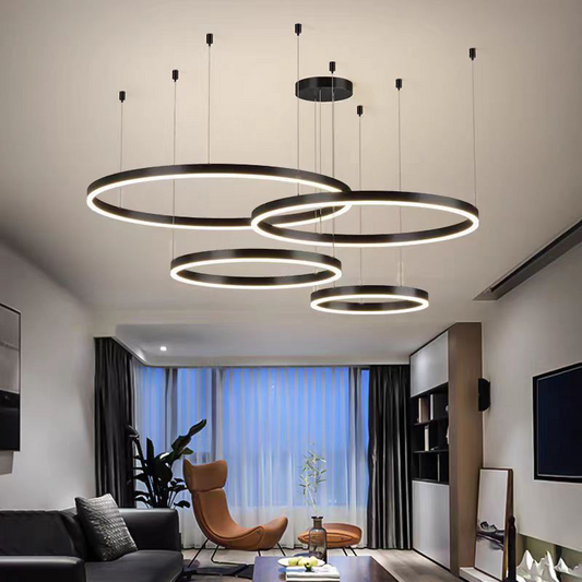 Lustra LED suspendata cu telecomanda LT813/4BK 139W, 4 Cercuri, lumina Rece/Calda/Neutra, Dimabila, Negru, Inaltime Reglabila Lustre LED cu Telecomanda Default Title Alessandro Design