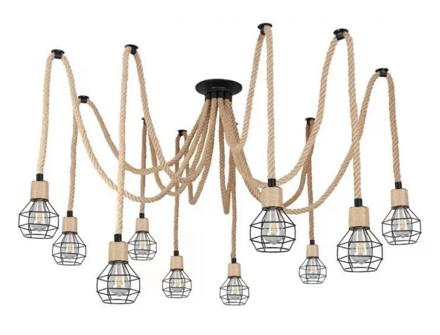 Vintage csillár LV121/10BK, 10xE27, rusztikus, húr és fém, 2x100 cm, fekete tartó Vintage csillárok, alapértelmezett cím Alessandro Design