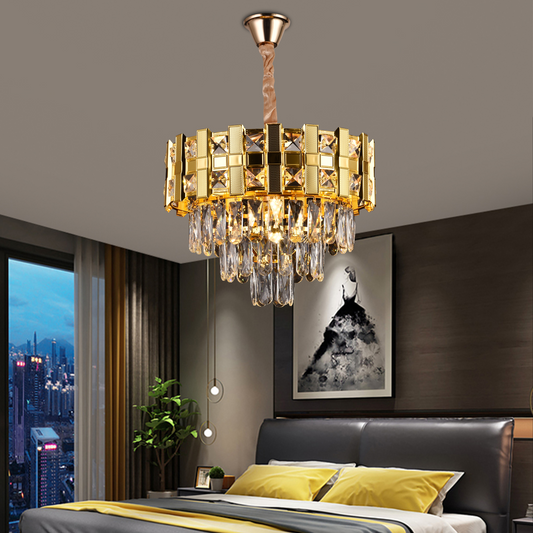 Candelabru Cristal BRAN Nobile 5xE14, Diametru 40cm, Auriu Lucios, Inaltime Reglabila Candelabre Cristal Default Title Alessandro Design