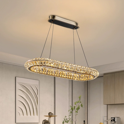 Lustra LED cu Telecomanda, LLC132/900X300GD, Cristal si Metal, 39W, 1 Cerc, Dimabila, Inaltime Reglabila, Lumina Rece/Calda/Neutra, Iluminat Luxos Lustre LED cu Telecomanda Default Title Alessandro Design