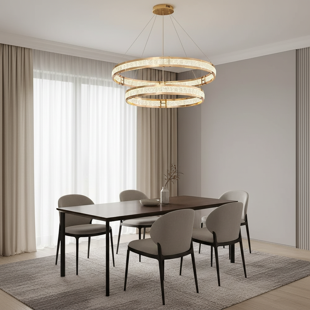 Candelabru Cristal, LINDERHOF Magno, 61W, Diametru 60cm, Lumina Rece/Calda/Neutra, Auriu, Inaltime Reglabila Lustre LED cu Telecomanda Default Title Alessandro Design