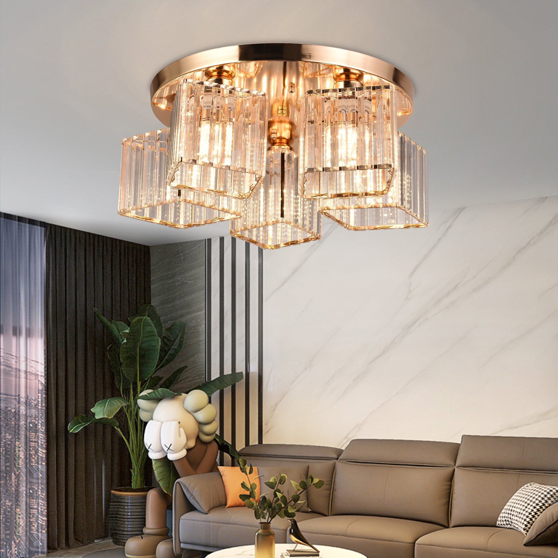Lustra Clasica Moderna Sasha, LC117/5GD, 5x E27, Metal si Cristal, Auriu, Abajur Lustre Clasice Default Title Alessandro Design