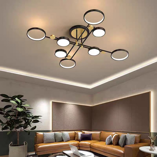 Lustra LED cu Telecomnda LT721/8BK+GD, 44W, 8 Elemente, Lumina Calda/Rece/Neutra, Dimabila, Negru/Auriu Lustre LED cu Telecomanda Default Title Alessandro Design