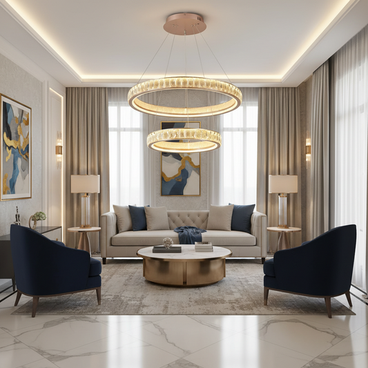 Candelabru Cristal, KENSINGTON Magno, 111W, Auriu, 2 elemente, Inaltime reglabila, Lumina Calda/Rece/Neutra Lustre LED cu Telecomanda Default Title Alessandro Design