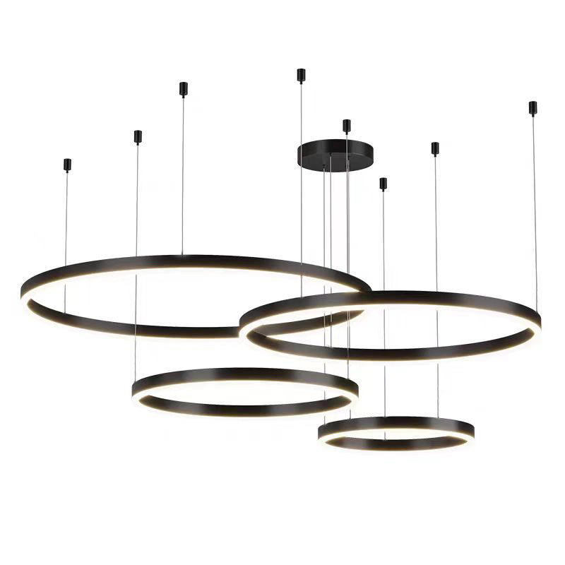 Lustra LED suspendata cu telecomanda LT813/4BK 139W, 4 Cercuri, lumina Rece/Calda/Neutra, Dimabila, Negru, Inaltime Reglabila Lustre LED cu Telecomanda Default Title Alessandro Design