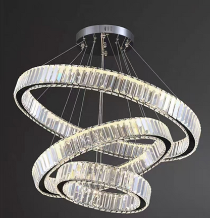 Lustra LED cu telecomanda LLC130/3CH, Cristal si Metal, 119W, 3 Cercuri, Dimabila, Inaltime Reglabila, Lumina Rece/Calda/Neutra, Iluminat Luxos Lustre LED cu Telecomanda Default Title Alessandro Design