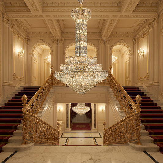 Candelabru Cristal GRAND 87xE14, D138 cm, Auriu, Inaltime Reglabila, Metal si Cristal Candelabre Cristal Default Title Alessandro Design