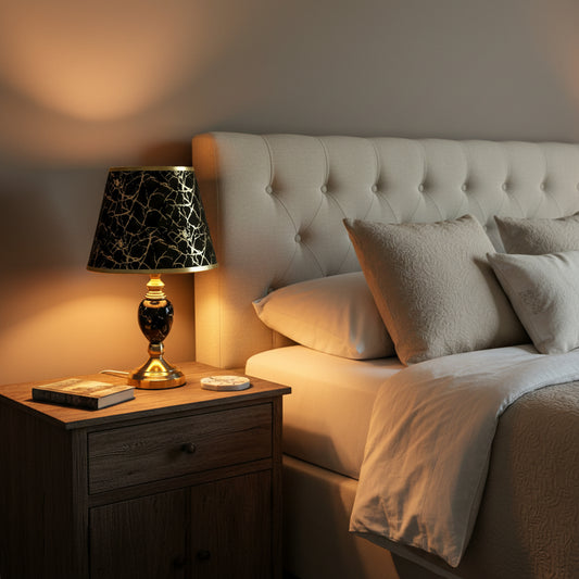 Veioza VZ211BK, 1x E27, fém és textil, fekete és arany