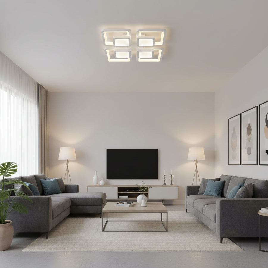 LED-es csillár távirányítóval SUSAN 96W, 4 négyzet, hideg/meleg/semleges fény, szabályozható, fehér LED-es csillár távirányítóval Alapértelmezett cím Alessandro Design