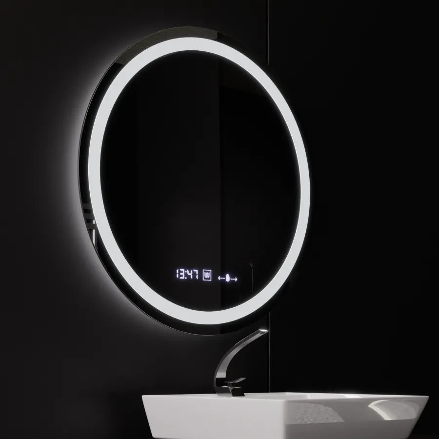 Kerek LED-es tükör, átmérő 50 cm, Celeste MotionGlow Marcello, páramentesítő rendszer, óra és hőmérő, szabályozható, meleg, semleges hideg fény 3000K/4000K/6000K Marcello tükrök alapértelmezett cím Alessandro Design