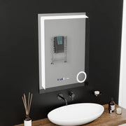 Négyszögletű LED-es tükör, 60x80 cm, Precision MotionGlow Marcello, páramentesítő rendszer, óra és hőmérő, kozmetikai nagyító, szabályozható tükrök Marcello alapértelmezett cím Alessandro Design