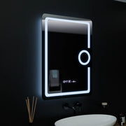 Négyszögletű LED-es tükör, 60x80 cm, Eclat MotionGlow Marcello, óra és hőmérő, páramentesítő rendszer, kozmetikai nagyító, Dimabila tükrök Marcello alapértelmezett cím Alessandro Design